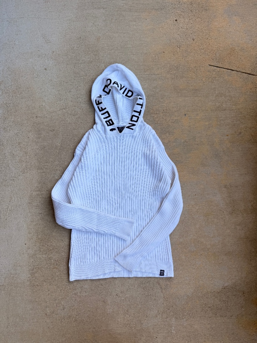 Buffalo David Bitton White Pullover Hoodie Sweater Rib Knit Large Y2K Streetwear